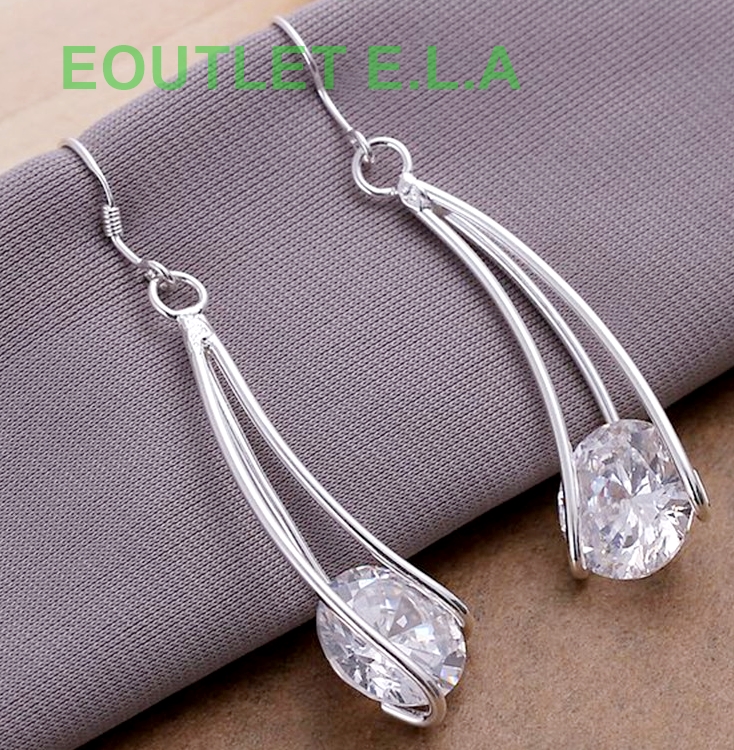 14ct SPARKLING CZ SILVER EARRINGS-57mm